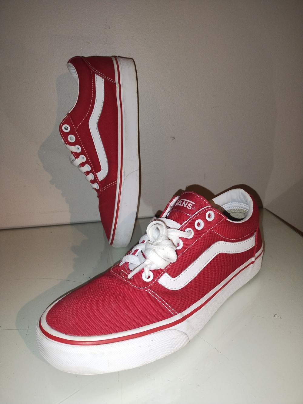 Vans Red Low-Top Canvas Sneakers with White Stripe